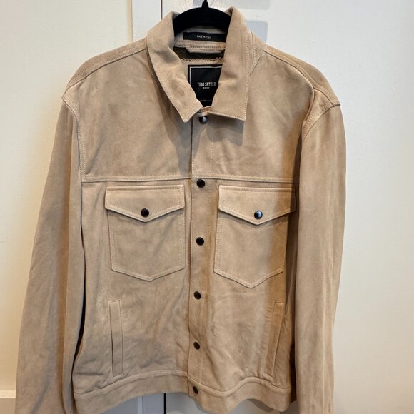 Italian Suede Snap Dylan Jacket in Sand (Never Worn) - Picture 1 of 3